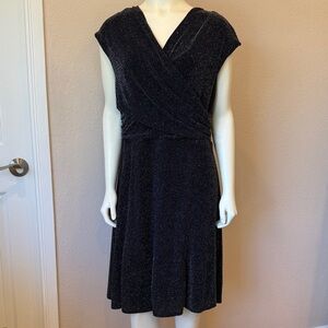 Jones New York Black Sparkle Wrap-Style Midi Dress